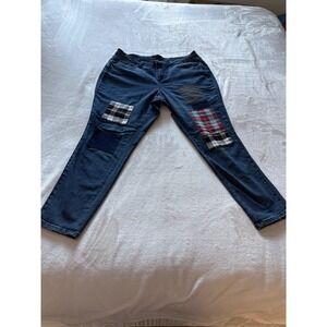 Venus Patchwork Jeans Denim  Plaid Flannel Pockets Straight Leg Women's Size‎ 18
